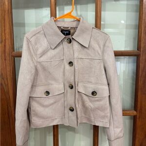 New Tahari Antelope Faux Leather Light Tan Utility Jacket Women’s Small Petite